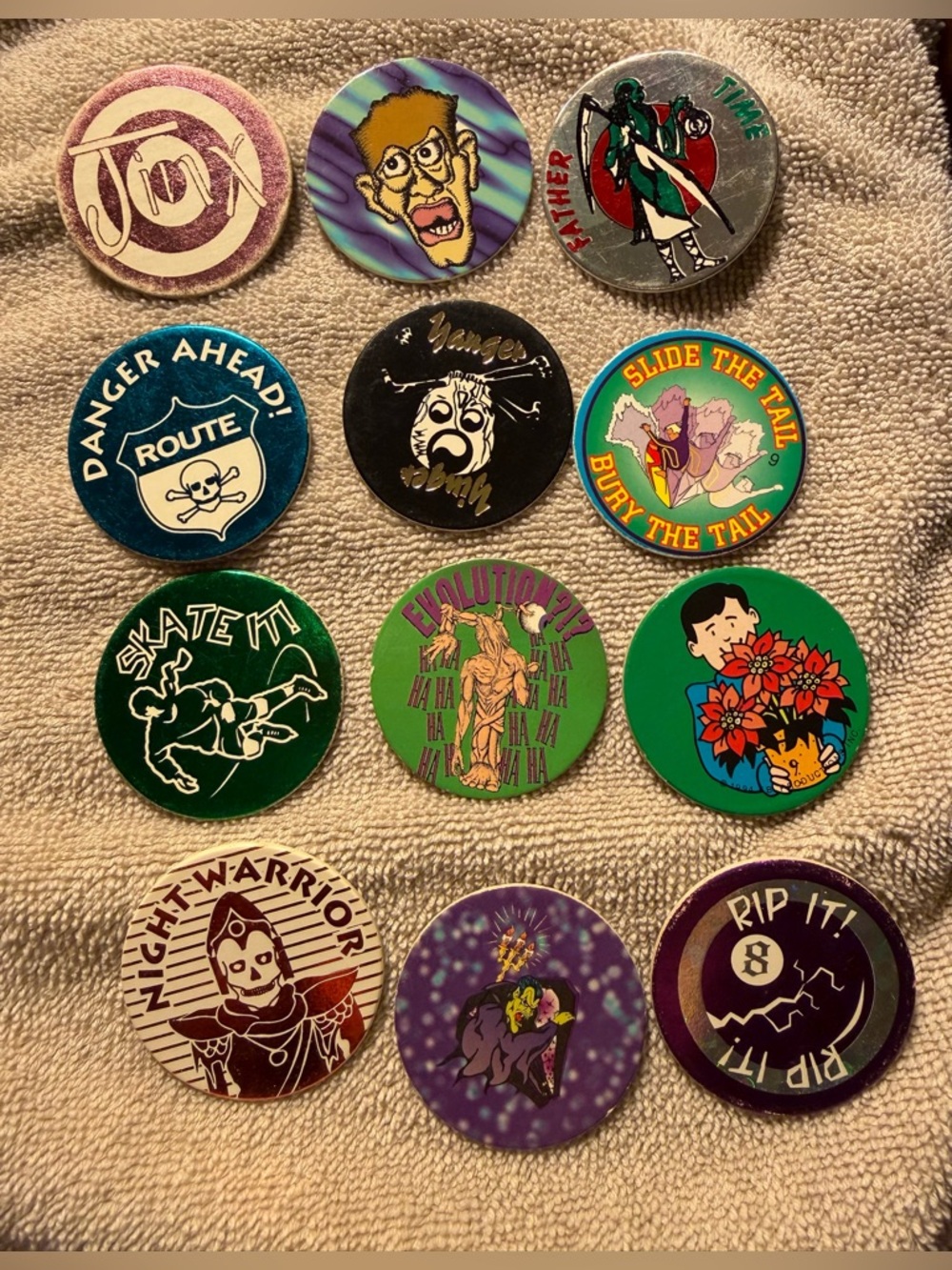 Vintage 90s Collectible Pogs / Game Tazos - Colorful Graphic Set